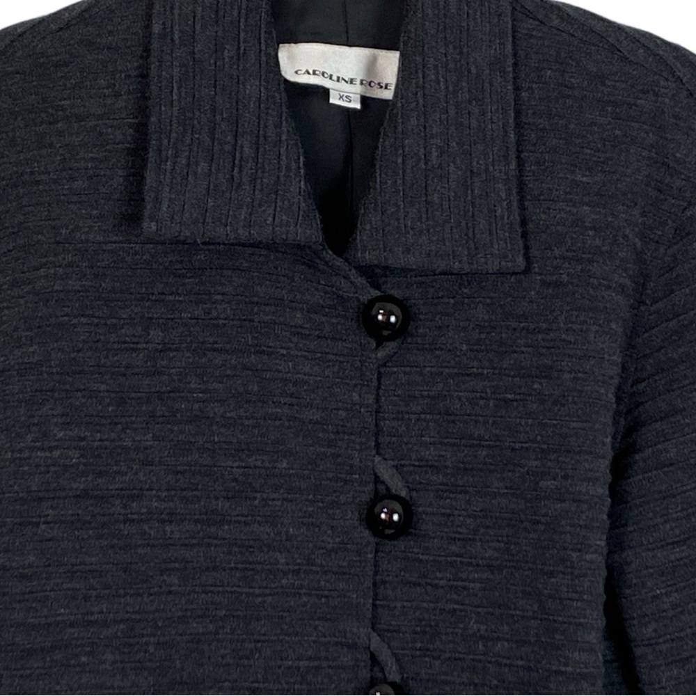 Caroline Rose Wool Ribbed Charcoal Gray Blazer View 3